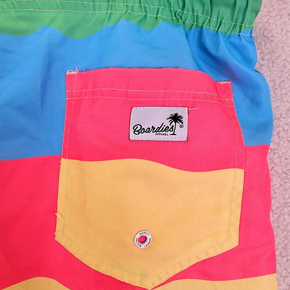 Boardies Apparel Men's Striped Swim Trunks Size L Blue Pink Yellow Green - Picture 3 of 6